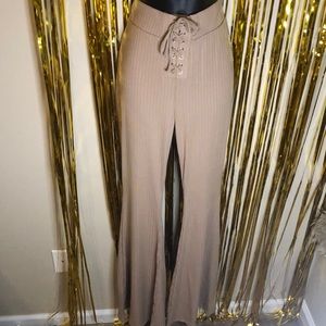 NWT Tan Lace up front flared pants